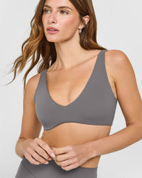 SoftMotion™ Scoop Back Bralette with White Logo | Ash Grey