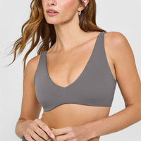 SoftMotion™ Scoop Back Bralette with White Logo | Ash Grey