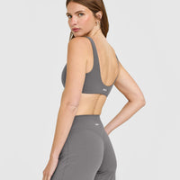 SoftMotion™ Scoop Back Bralette with White Logo | Ash Grey
