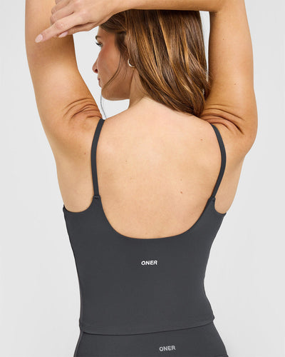 SoftMotion™ Strappy Mid Vest with Built in Bra Shelf | Coal