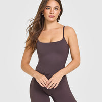 SoftMotion™ Strappy Mid Vest with Built in Bra Shelf with White Logo | Dark Umber Brown