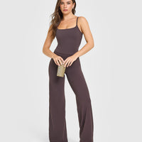 SoftMotion™ Strappy Mid Vest with Built in Bra Shelf with White Logo | Dark Umber Brown