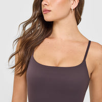 SoftMotion™ Strappy Mid Vest with Built in Bra Shelf with White Logo | Dark Umber Brown