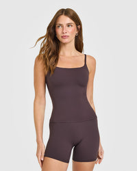 SoftMotion™ Strappy Vest with Built in Bra Shelf with White Logo | Dark Umber Brown