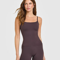 SoftMotion™ Strappy Vest with Built in Bra Shelf with White Logo | Dark Umber Brown