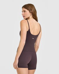 SoftMotion™ Strappy Vest with Built in Bra Shelf with White Logo | Dark Umber Brown
