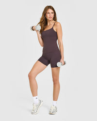 SoftMotion™ Strappy Vest with Built in Bra Shelf with White Logo | Dark Umber Brown