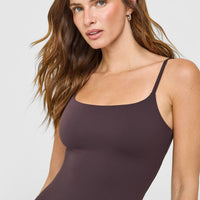 SoftMotion™ Strappy Vest with Built in Bra Shelf with White Logo | Dark Umber Brown
