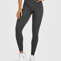 Unified High Waisted Leggings White Logo | Coal