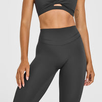 Unified High Waisted Leggings White Logo | Coal