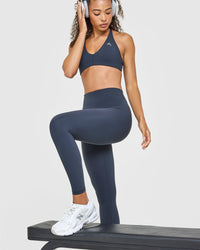 Unified High Waisted Leggings White Logo | True Blue