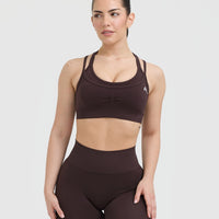 Effortless Seamless Layered Sports Bra with White Logo | Plum Brown