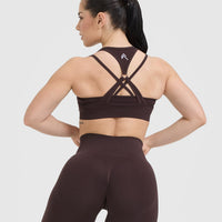 Effortless Seamless Layered Sports Bra with White Logo | Plum Brown