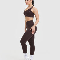 Effortless Seamless Layered Sports Bra with White Logo | Plum Brown
