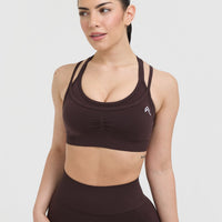 Effortless Seamless Layered Sports Bra with White Logo | Plum Brown