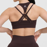 Effortless Seamless Layered Sports Bra with White Logo | Plum Brown