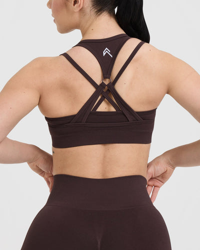 Effortless Seamless Layered Sports Bra with White Logo | Plum Brown