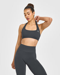 EasyLift™ Halter Bralette with White Logo | Coal