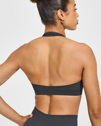 EasyLift™ Halter Bralette with White Logo | Coal