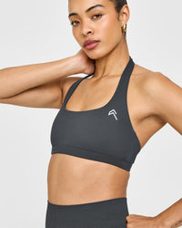 EasyLift™ Halter Bralette with White Logo | Coal