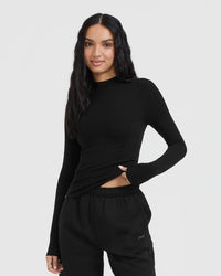 Mellow™ Rib Mock Neck Long Sleeve Top | Black