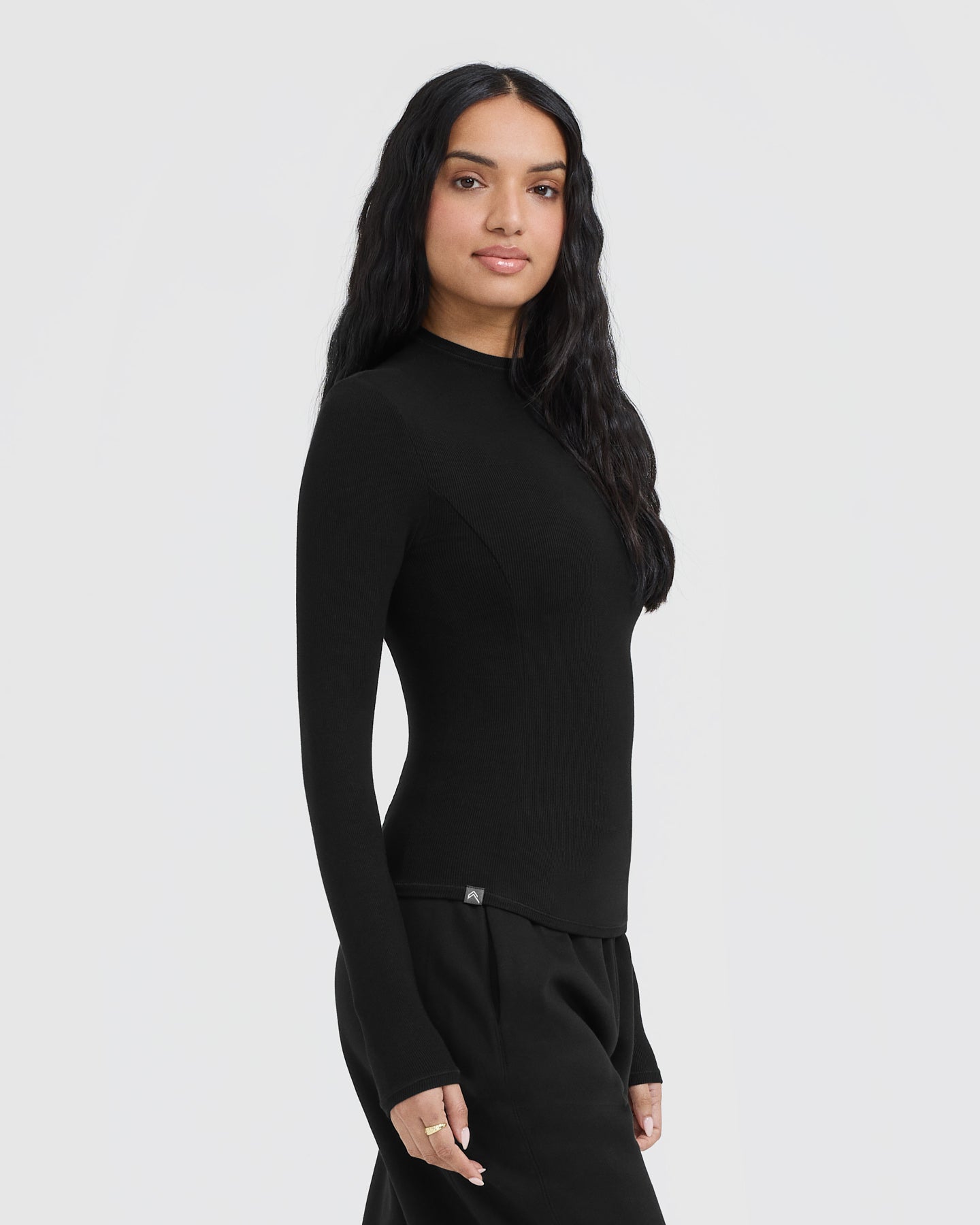 Mellow™ Rib Mock Neck Long Sleeve Top | Black