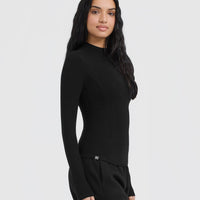 Mellow™ Rib Mock Neck Long Sleeve Top | Black