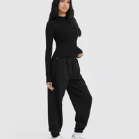 Mellow™ Rib Mock Neck Long Sleeve Top | Black