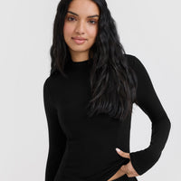 Mellow™ Rib Mock Neck Long Sleeve Top | Black