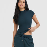 Mellow™ Rib Mock Neck T-Shirt | Oil Blue