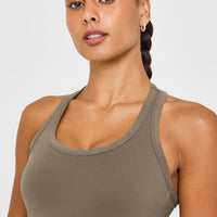 Cotton Fitted Mid Vest | Moss Brown
