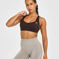 EasyLift™ Cross Back Sports Bra with White Logo | 70% Cocoa