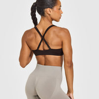 EasyLift™ Cross Back Sports Bra with White Logo | 70% Cocoa