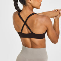 EasyLift™ Cross Back Sports Bra with White Logo | 70% Cocoa