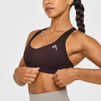 EasyLift™ Cross Back Sports Bra with White Logo | 70% Cocoa
