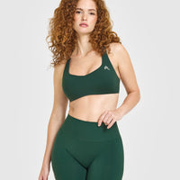 EasyLift™ Cross Back Sports Bra with White Logo | Racing Green