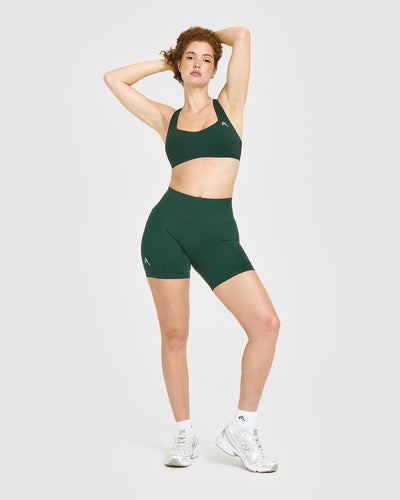EasyLift™ Cross Back Sports Bra with White Logo | Racing Green