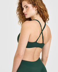 EasyLift™ Cross Back Sports Bra with White Logo | Racing Green