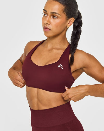 EasyLift™ Cross Back Sports Bra with White Logo | Rosewood