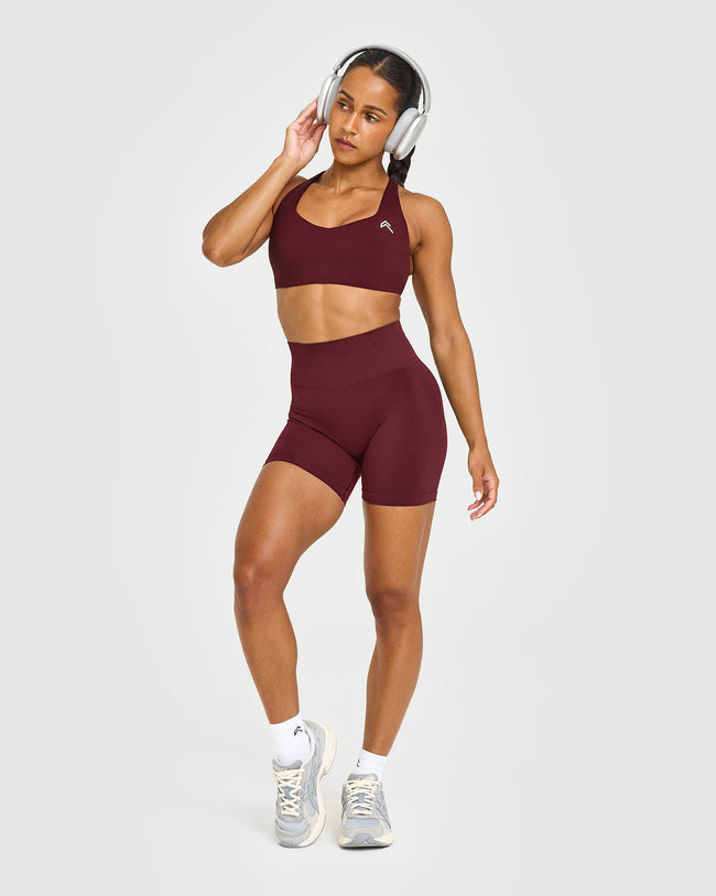 EasyLift™ Cross Back Sports Bra with White Logo | Rosewood