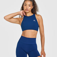 EasyLift™ High Neck Sports Bra with White Logo | Midnight