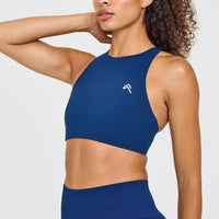 EasyLift™ High Neck Sports Bra with White Logo | Midnight