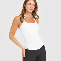 Mellow™ Rib Halter Neck Vest with Built in Bra Shelf | White