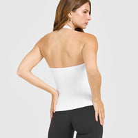 Mellow™ Rib Halter Neck Vest with Built in Bra Shelf | White
