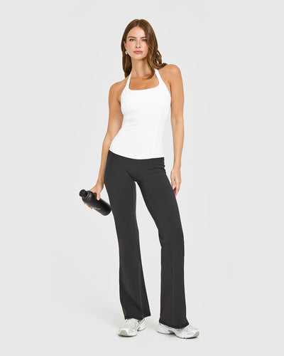 Mellow™ Rib Halter Neck Vest with Built in Bra Shelf | White
