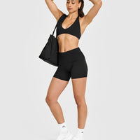 SoftMotion™ Fold Over Shorts 6" with White Logo | Black