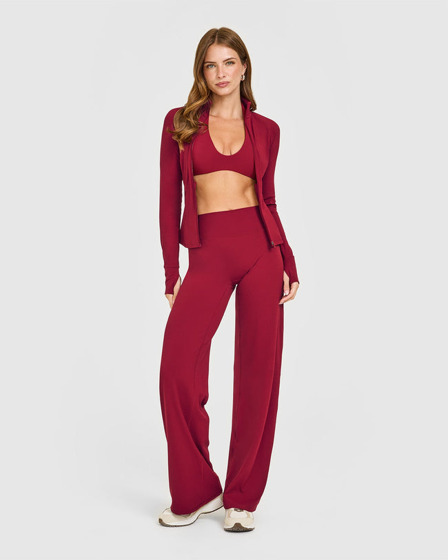 SoftMotion™ Minimal Halter Neck Bralette with White Logo | Ruby Red