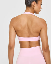 EasyLift™ Halter Bralette with White Logo | Chalk Pink