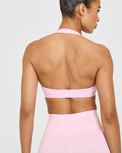EasyLift™ Halter Bralette with White Logo | Chalk Pink