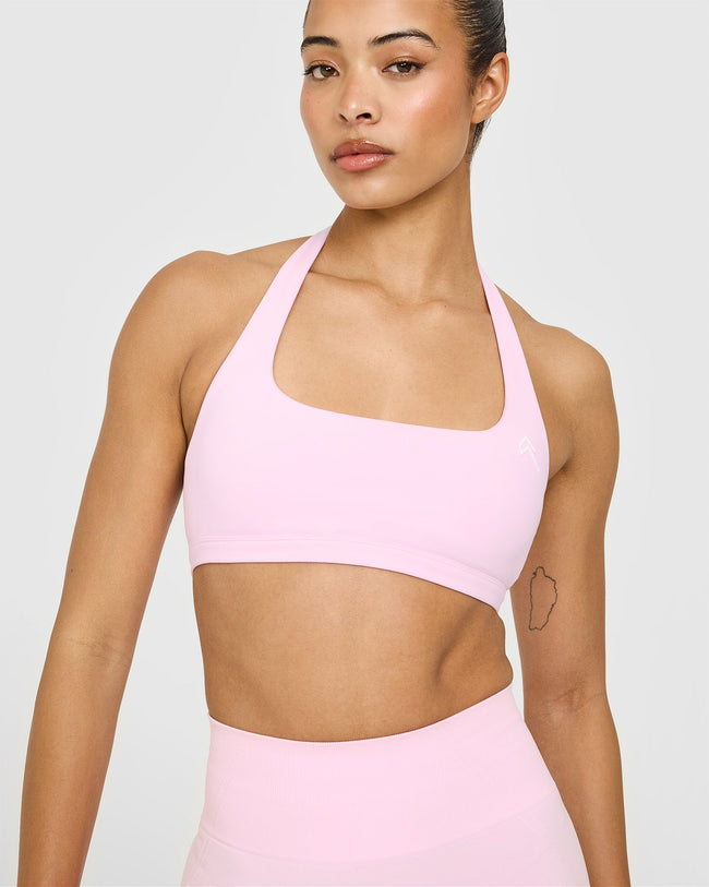 EasyLift™ Halter Bralette with White Logo | Chalk Pink